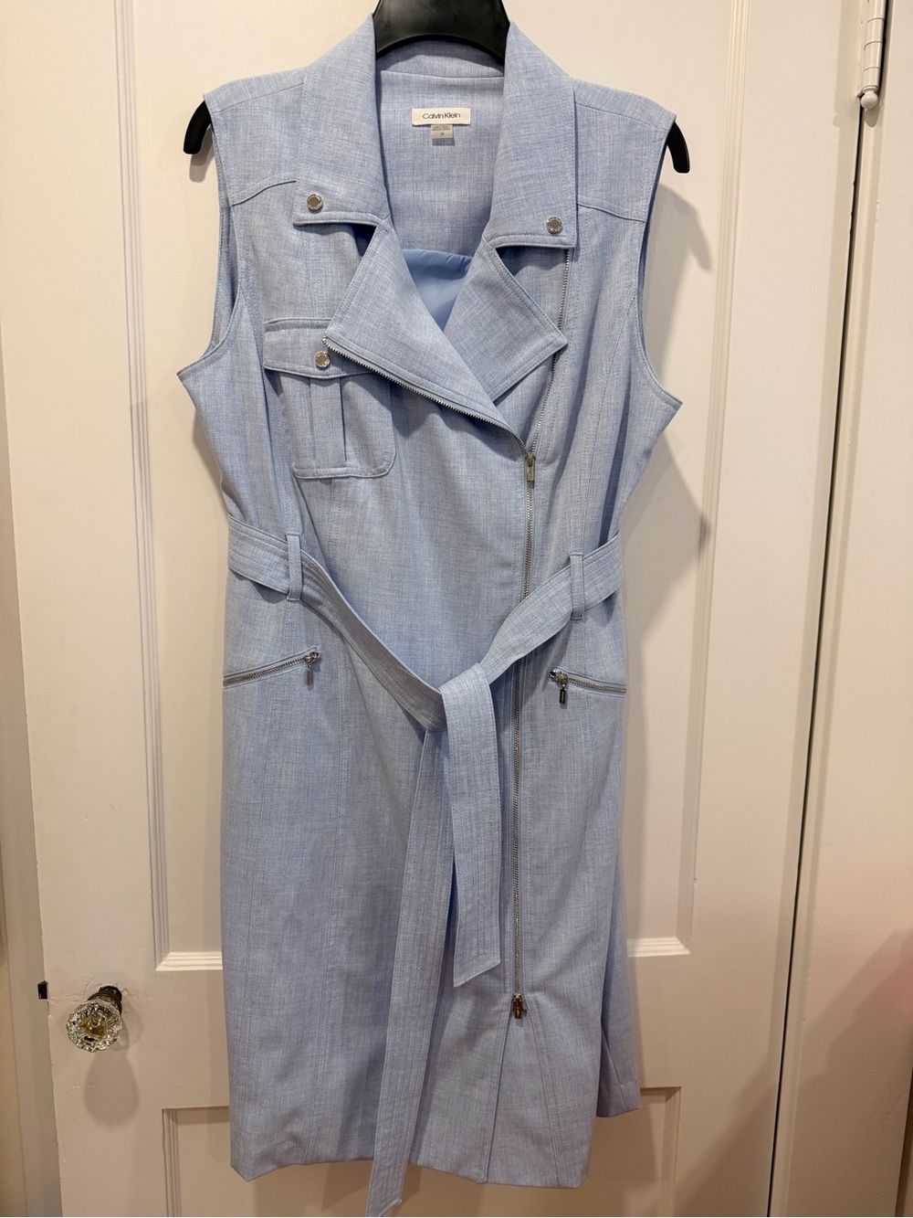 Calvin Klein Light Blue Sleeveless Midi Dress with Belt